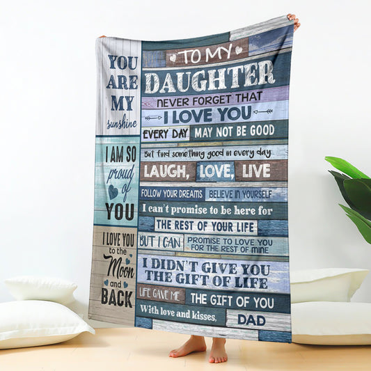 To My Daughter - Love, Dad Soft Polyester Premium Fleece Blanket 01